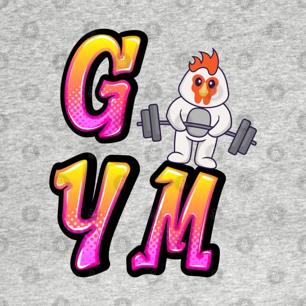 Rooster lifting weights - gym by O.M design